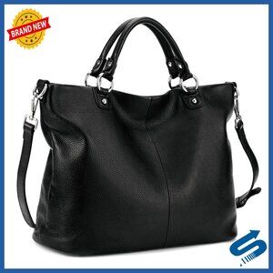 Large Leather Tote Bag with Adjustable Strap, Holds Laptop & Files